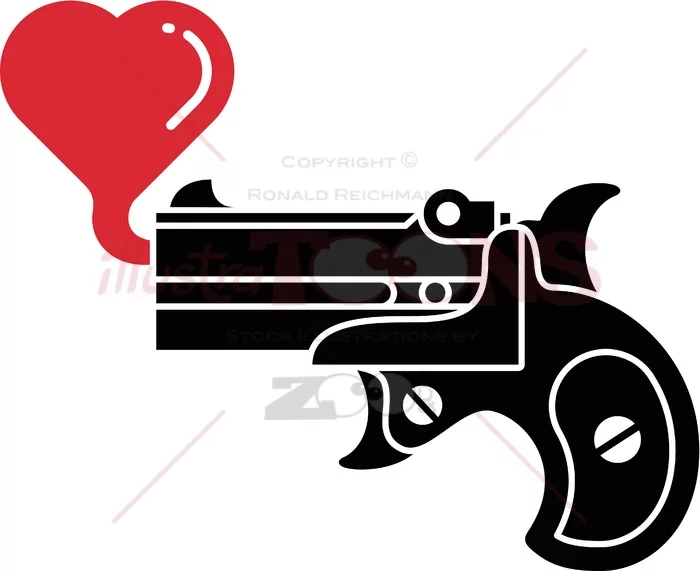 Black pistol blowing hearts of love