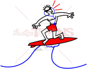 Brave surfer looking confident when riding a big wave - illustratoons
