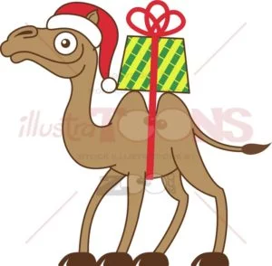 Camel carrying a Christmas gift on his back