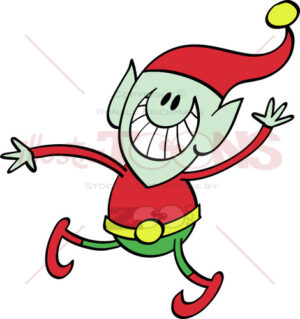Christmas elf grinning and waving animatedly 691