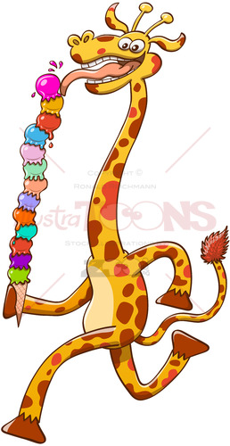 Cool Giraffe Eating Ice Cream in Hot Summer - illustratoons