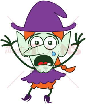 Cute Halloween witch weeping and feeling anxious - illustratoons