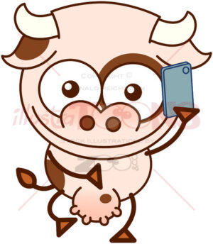 Cute cow talking on a smartphone - illustratoons