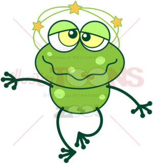 Cute green frog feeling dizzy - illustratoons