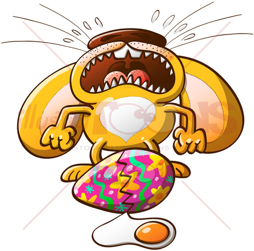Easter bunny crying about its broken egg - illustratoons