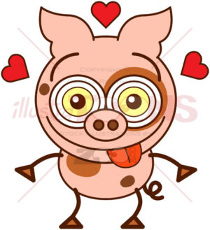 Funny pink pig crazily falling in love - illustratoons