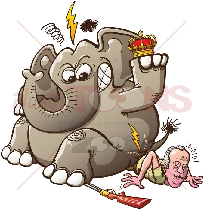 Furious elephant breaks Spain’s King hip - illustratoons