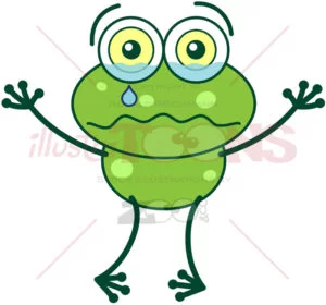 Green frog feeling sad and crying - illustratoons