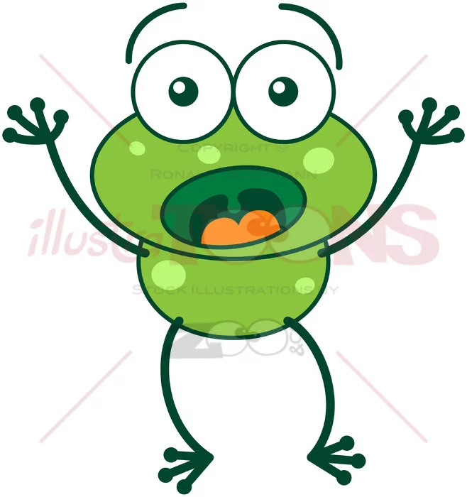 Green frog feeling surprised and scared - illustratoons