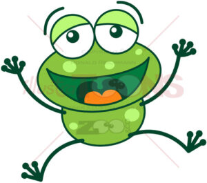 Green frog laughing and celebrating big - illustratoons