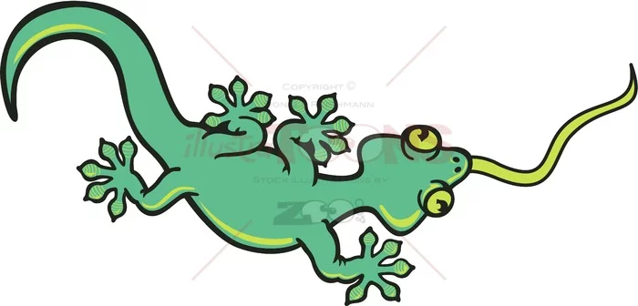 Green gecko walking and sticking his tongue out - illustratoons