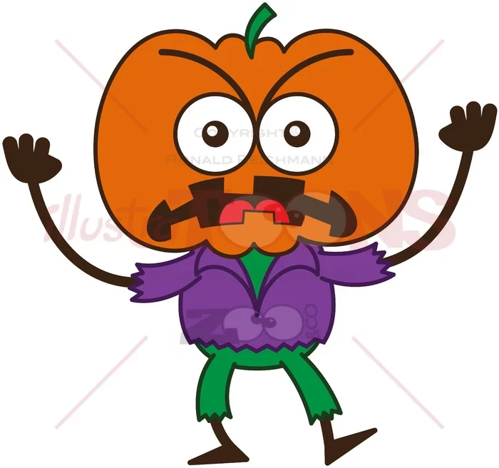 Halloween scarecrow feeling furious and grumbling - illustratoons