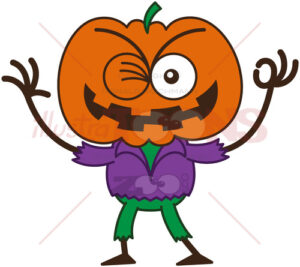 Halloween scarecrow winking and making an OK sign - illustratoons