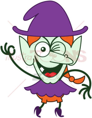 Halloween witch winking and making an OK sign - illustratoons