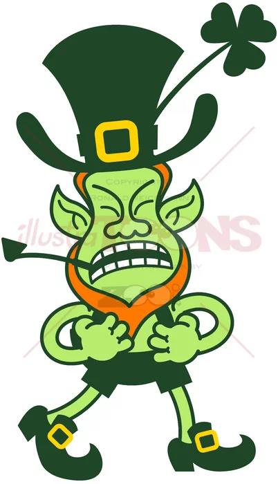 Leprechaun grumbling and clenching his fists - illustratoons