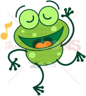 Nice green frog singing and dancing - illustratoons