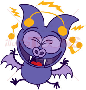 Purple bat listening to music and dancing - illustratoons