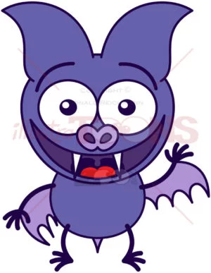 Purple bat waving and greeting - illustratoons