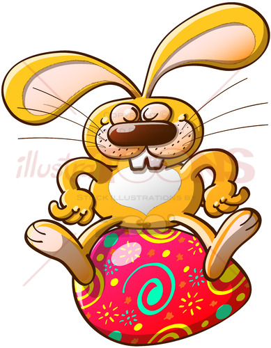 Rabbit proudly seated on an Easter egg - illustratoons