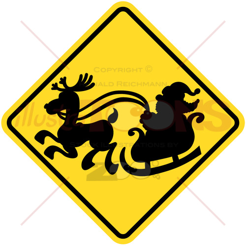 Road sign warning about Santa Claus presence - illustratoons