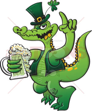 Saint Paddy’s Day crocodile drinking beer - illustratoons