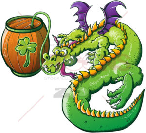 St Patrick’s Day green dragon drinking beer - illustratoons