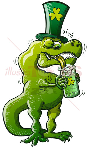 St Patrick’s Tyrannosaurus Rex drinking beer - illustratoons