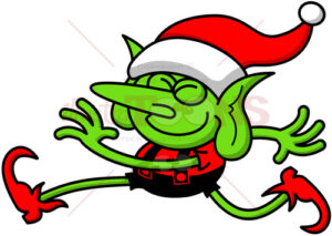 Xmas elf running and smiling mischievously - illustratoons