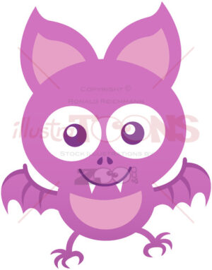 Baby bat smiling and flying while posing and staring at you - illustratoons