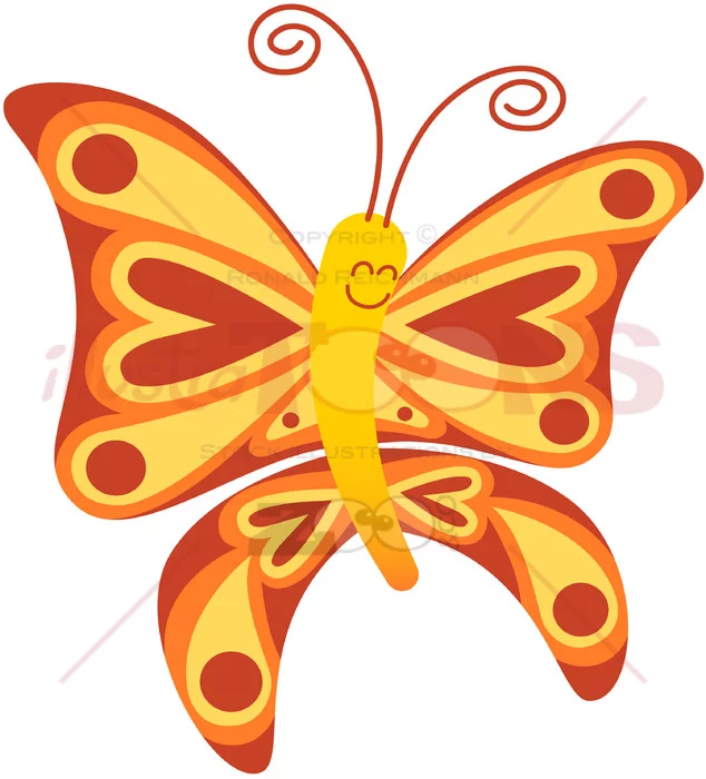 Baby butterfly smiling while exhibiting red and yellow colors - illustratoons