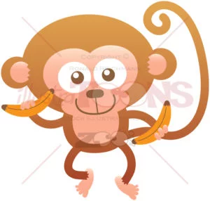 Baby monkey feeling proud of having bananas for lunch - illustratoons