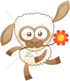 Baby sheep dancing while holding a flower in its mouth - illustratoons