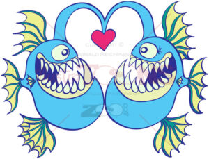 Deep sea fishes falling in love - illustratoons