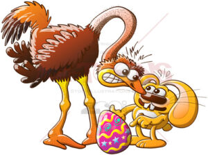 Easter bunny stealing eggs from an ostrich - illustratoons