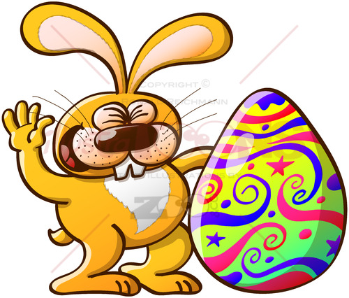 Joyful Easter bunny and enormous egg - illustratoons