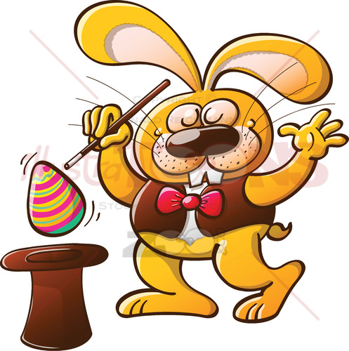 Magician bunny getting an Easter egg from a hat - illustratoons