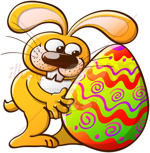 Nice bunny hugging an enormous Easter egg - illustratoons