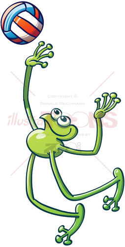 Nice green frog playing volleyball in great style - illustratoons