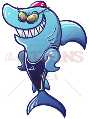 Swimmer shark getting ready for a competition - illustratoons
