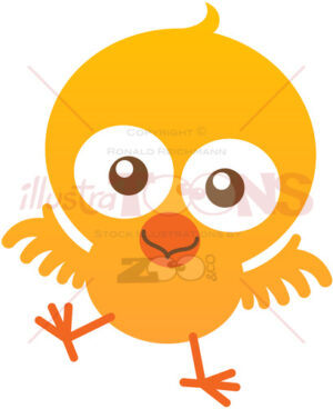 Yellow baby chicken smiling and flapping to welcome you - illustratoons