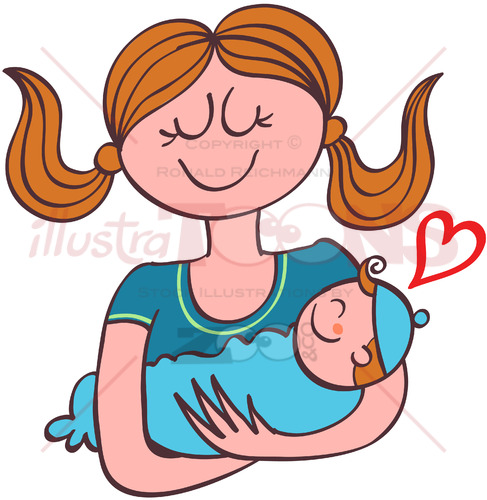 Adorable mom holding her baby boy in her arms - illustratoons