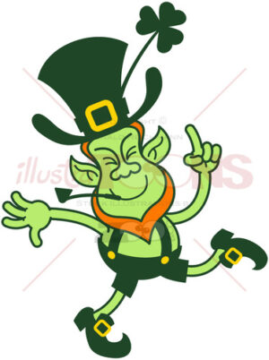 Green Leprechaun dancing in honor to Saint Patrick’s Day - illustratoons