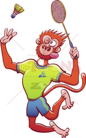 Monkey wearing uniform and playing badminton 7358