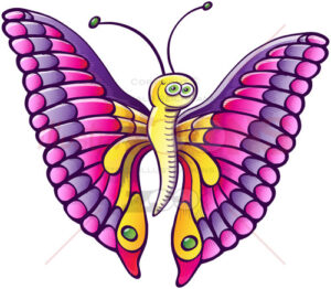 Smiling colorful butterfly displaying its wings - illustratoons