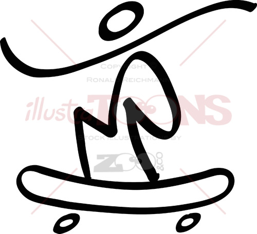 Stick man riding a skateboard in crouched position - illustratoons