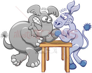 Donkey and elephant in an arm wrestling match 7402