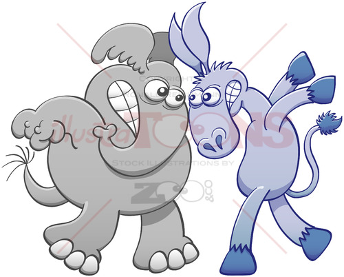 Face to face donkey and elephant confrontation - illustratoons