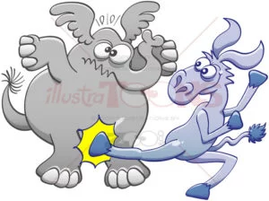 Mischievous donkey kicking an elephant - illustratoons