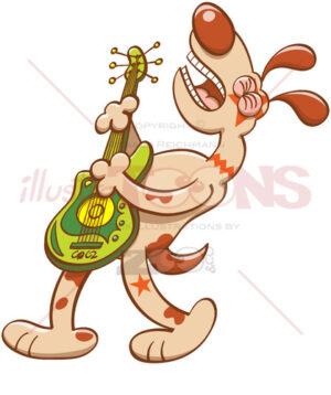 Rocker dog playing electric guitar and singing - illustratoons