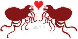 Couple of ugly fleas madly falling in love - illustratoons